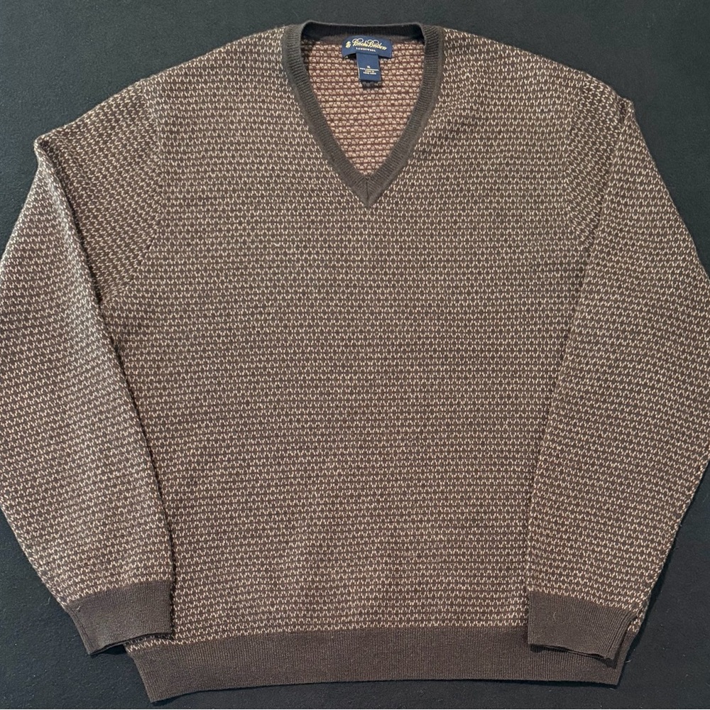 Brooks Brothers Sweater Brown/Red Lambswool V Neck Mens XL